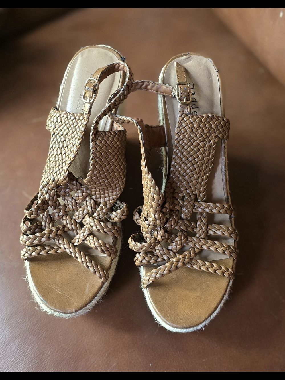 Madden Girl Braided Tan Espadrille Wedge Sandals